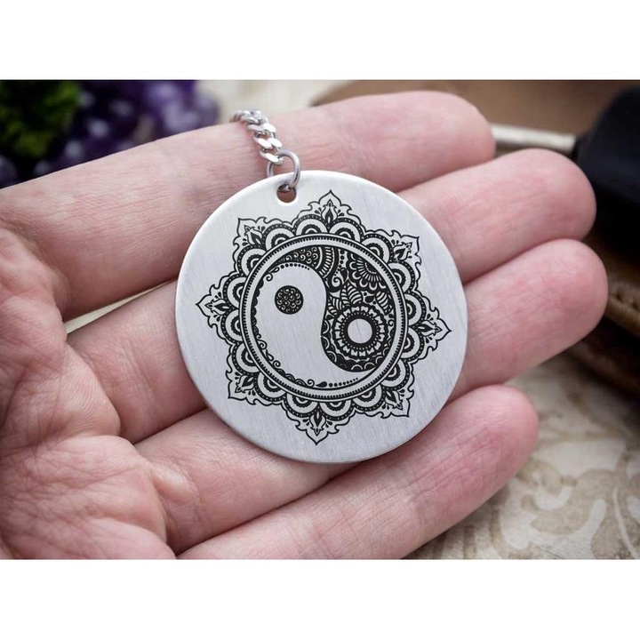 Breloc cu pandantiv din otel Yin-yang