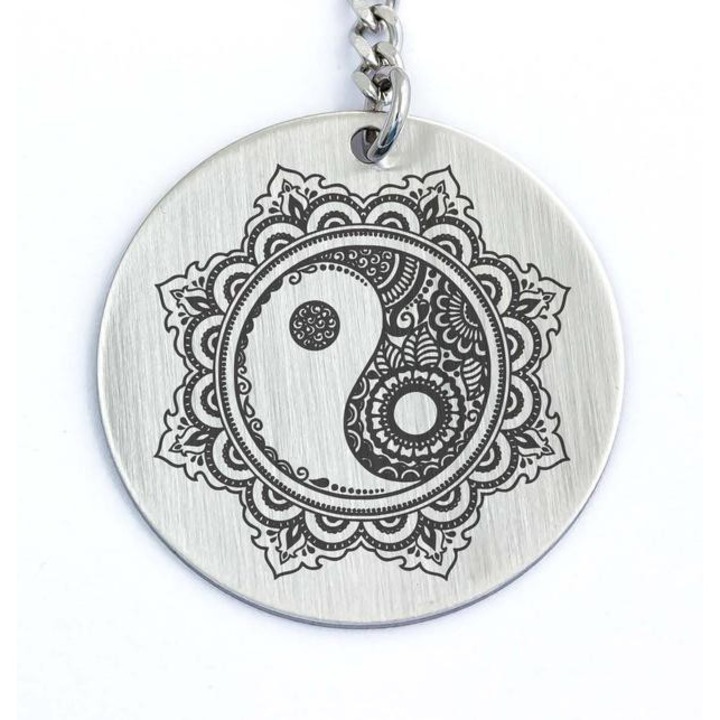 Jin-jang acél medálos kulcstartó