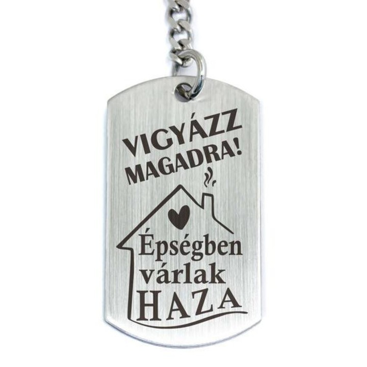 Épségben várlak haza acél medálos kulcstartó
