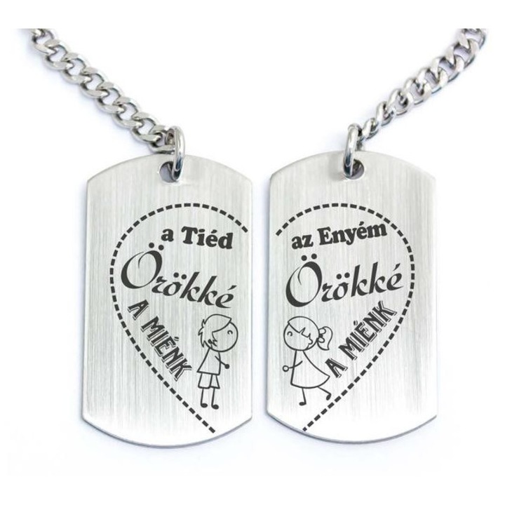 Örökké a miénk acél medálos páros kulcstartó