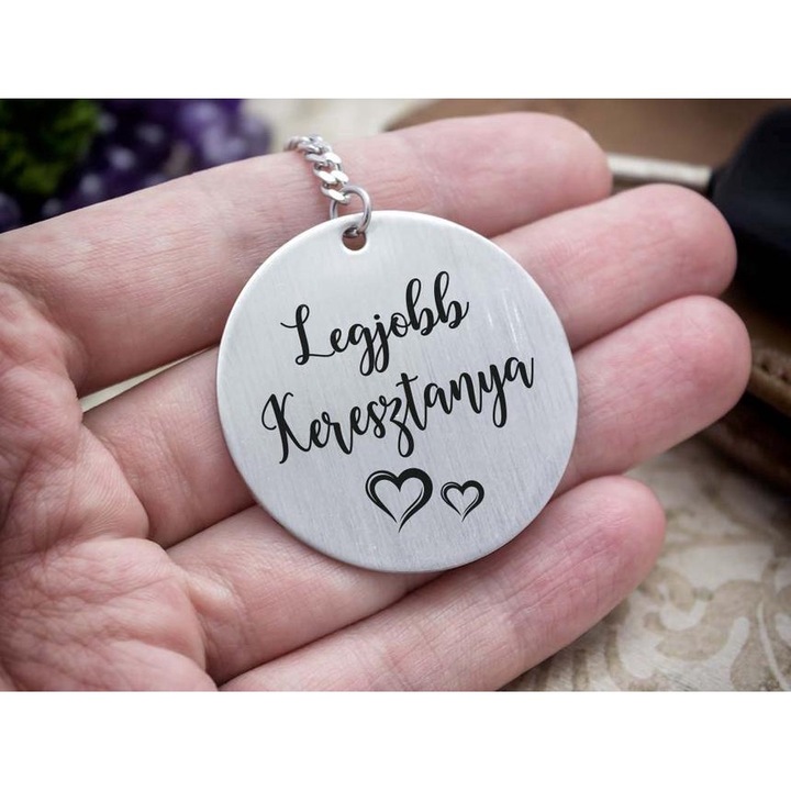 Breloc cu pandantiv din otel pentru cea mai buna nasa