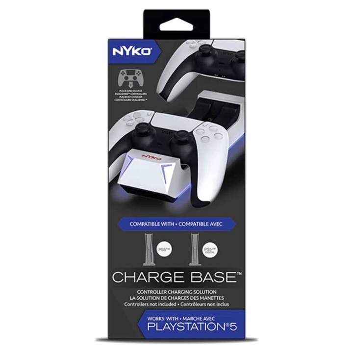 Bază de încărcare Nyko pentru 2 controlere Dualsense PlayStation 5, compactă, cu LED, USB-C