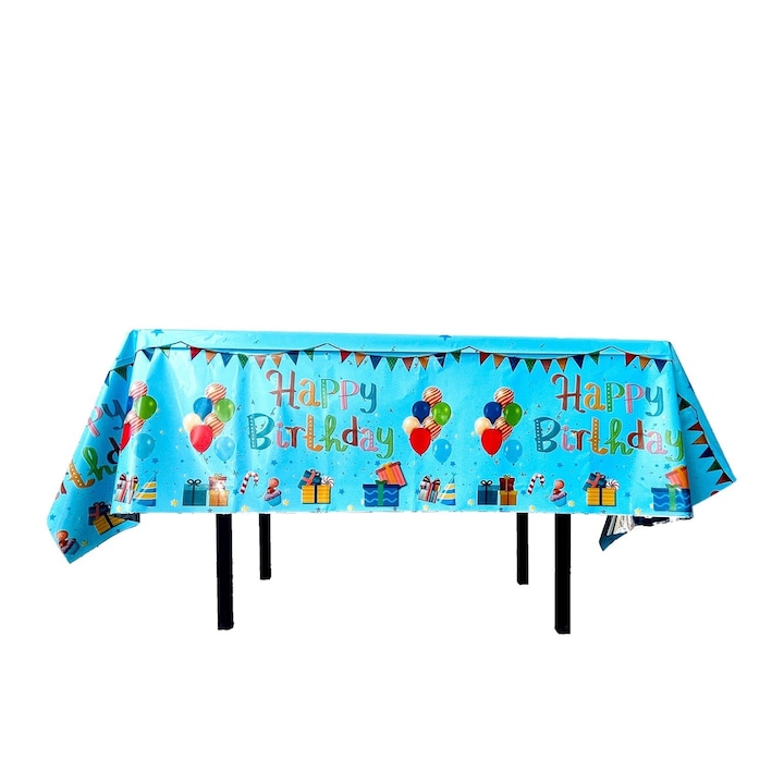 Asztalterítő, Cyrax, Fólia, Boldog születésnapot lufikkal, 137 x 183 cm, Kék