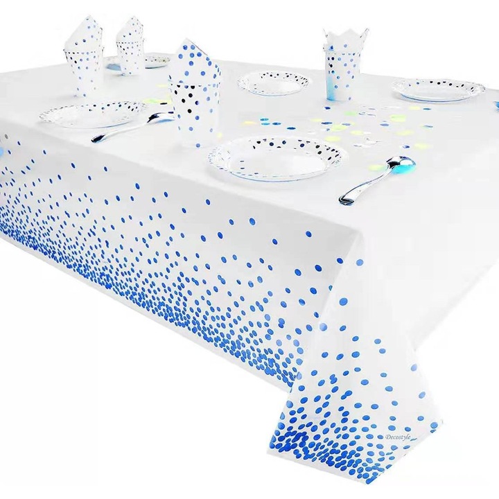 Fata de masa dreptunghiulara, toolsy, Impermeabila, Anti-pete, Pentru petreceri, nunti, botezuri, decoratiuni, 274x137cm, Albastru/ Alb