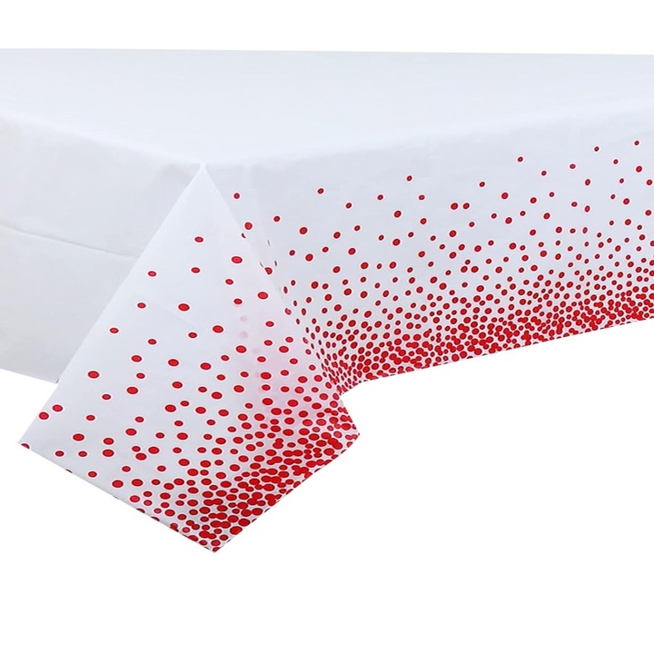 Покривка за маса, Cyrax, PEVA, щампа на точки, 137 x 274 см, водоустойчива, устойчива на петна, бързо почистване, червена