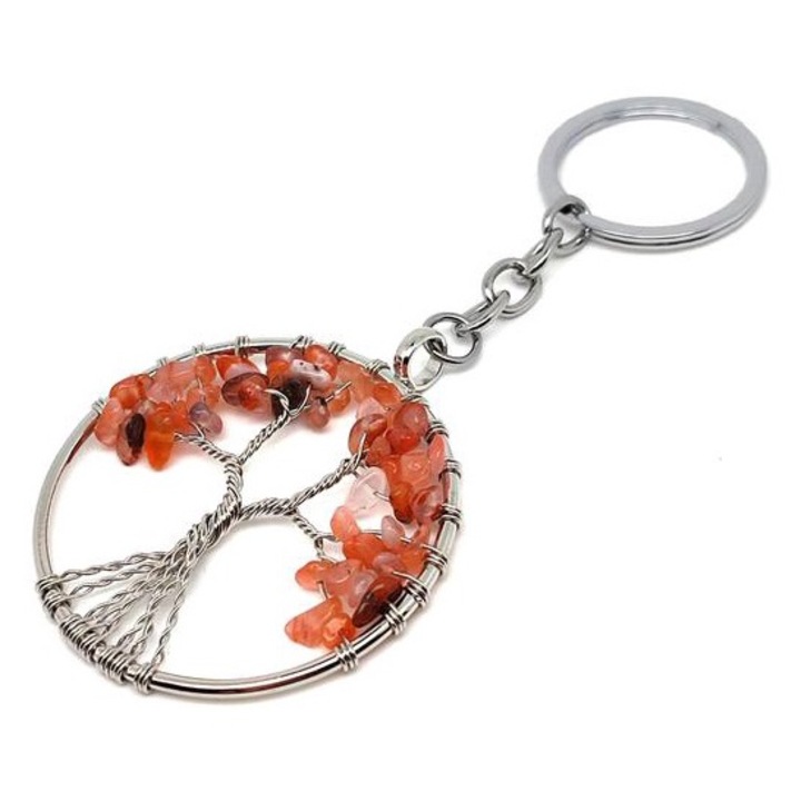 Breloc din carneol cu sarma Arborele Vietii 5cm