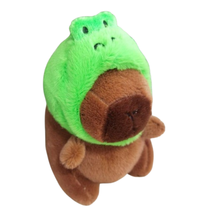 Плюшена играчка, Капибара с шапка на жаба, VICTINY ключодържател, кафяво/зелено 12 см