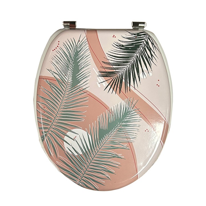 Тоалетна седалка, Frandis, с панти от неръждаема стомана, стандартно затваряне, MDF, 37,5x45,3 см, многоцветна, Palmiers Rose модел 191625
