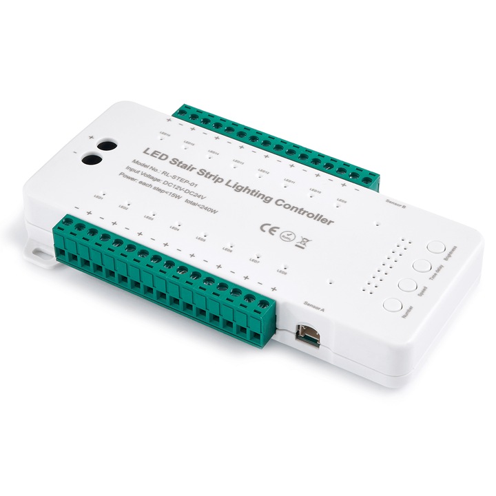 Controler LED pentru scari 16 canale 12-24V cu 2 senzori de miscare PIR