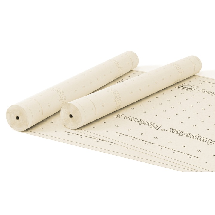 Bariera de vapori pentru interior, Ampatex Variano 3 extra, certificata passive house, inteligenta SD 0.8-60m, armata, pentru tavan, pereti si pardoseli, 75m²