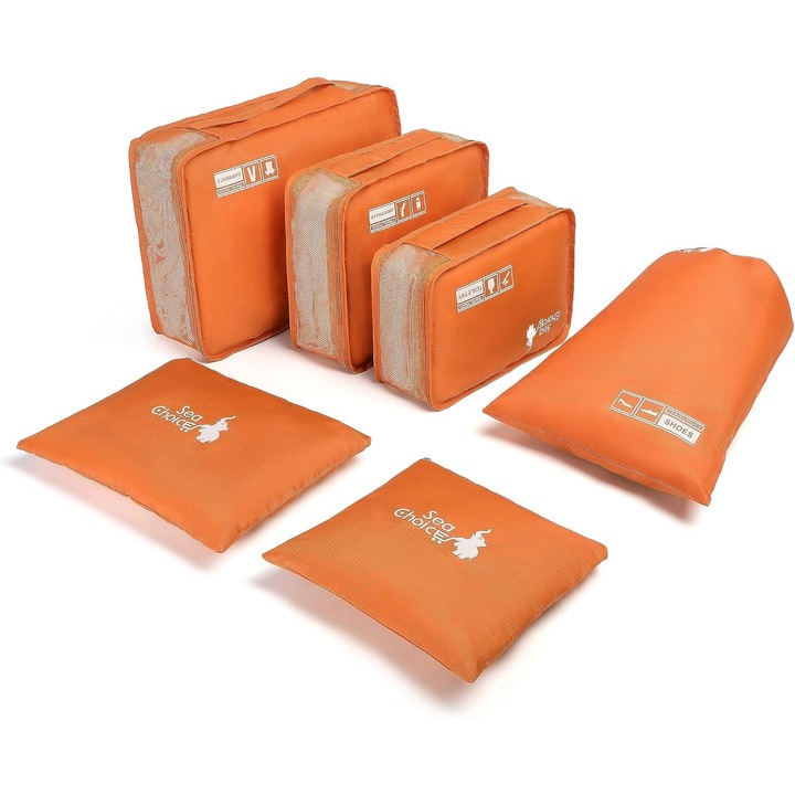 Organizatoare spatiu valize si bagaje-set 6 piese portocalii