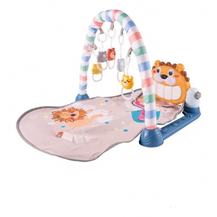 Saltelua de joaca interactiva, cu Melodii vesele, Pian vertical detasabil si Bara cu 5 jucarii suspendate, 77 x 58 x 43 cm, Smiling Lion