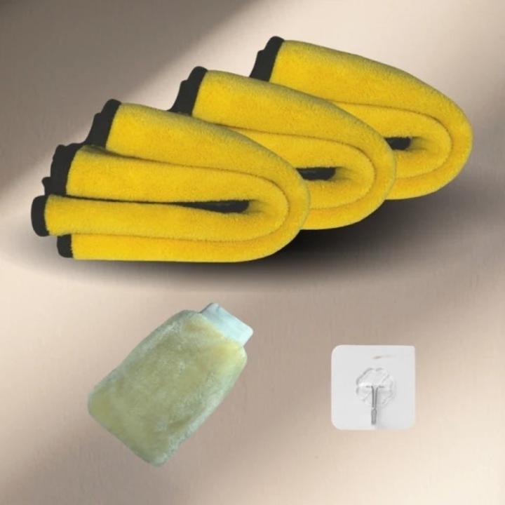 Set 3 lavete din microfibra, ultra groase, dimensiuni 40 cm x 30 cm, pentru multisuprafete, nu lasa scame, extrem de absorbanta, gri/galben