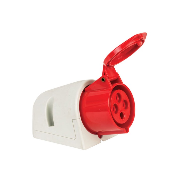 Priza trifazica aplicata 4 poli 32A 3P+E 6h CEE 380V IP44 rosie