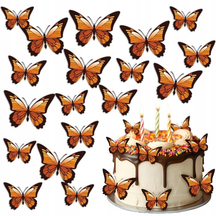 Gofri narancs pillangó torta ehető dekoráció 23 db