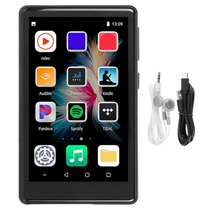 MP3 lejátszó, 4.0 hüvelykes, Bluetooth 5.0, akár 256 GB-os memóriakártyákat támogat, fekete