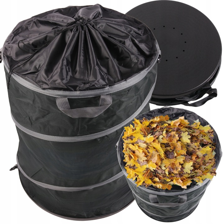 Cos pliabil pentru deseuri de gradina, Fara capac, Capacitate 172l, Fund intarit cu gauri de scurgere, Dimensiune 70x56 cm, Material textil, Pentru uz exterior, Negru