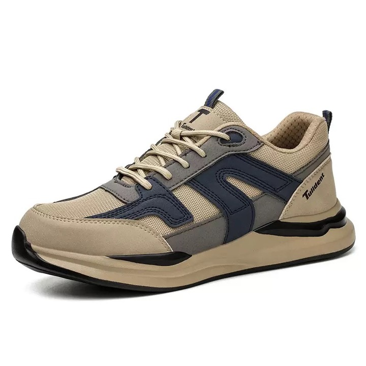 Pantofi de lucru cu protectie, Rezistent la perforare, La alunecare, Talpa din poliuretan - rezistenta la uzura, Confortabil usor, Cu design sportiv, Microfibra, Marimea 42, bej albastru