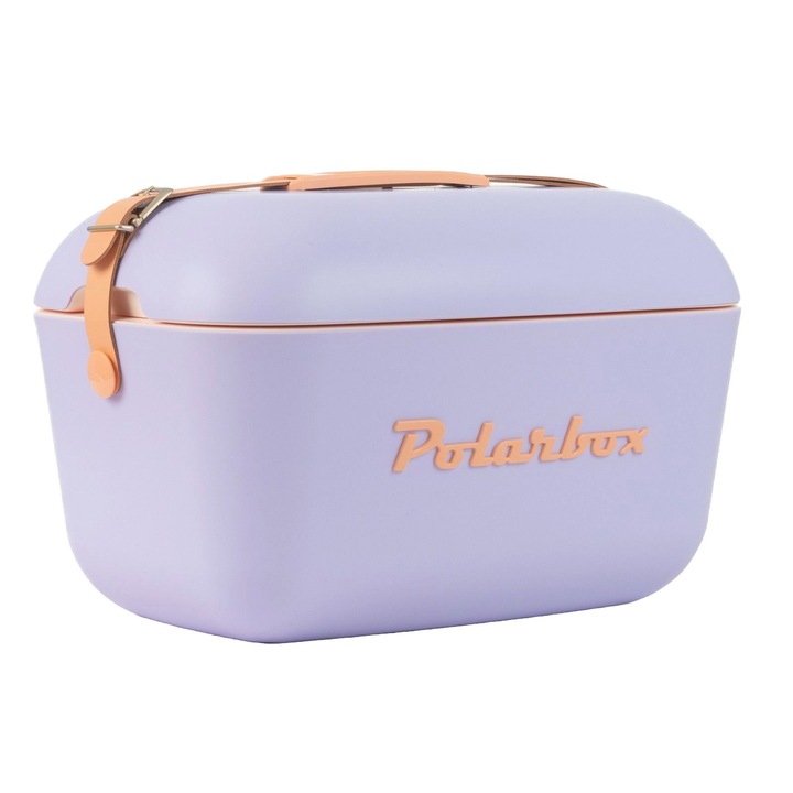 Хладилна кутия Polarbox, Pop, капацитет 12 литра, ретро дизайн, запазва напитките и храната студени, идеална за пикник/плаж/туризъм, херметично затваряне, кожена каишка, лилаво