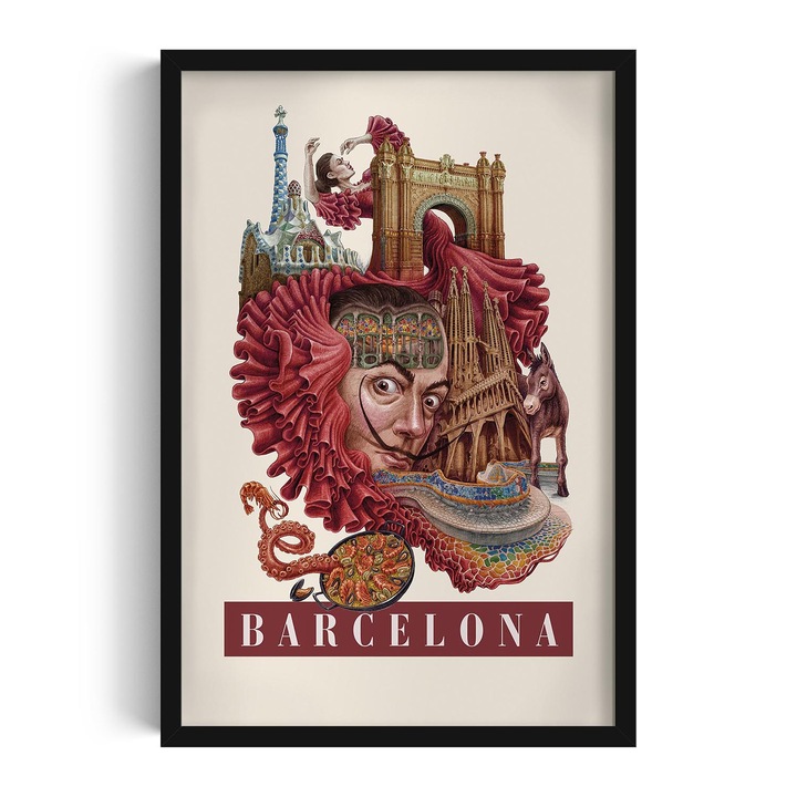 Kép keretben, Wallfluent, Barcelona, Fekete, 40x60 cm, 010330010080200281387