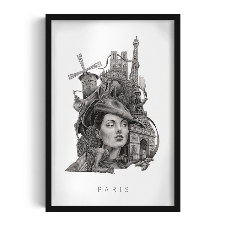 Kép keretben, Wallfluent, Paris, Fekete, 40x60 cm, 010330010080200281393
