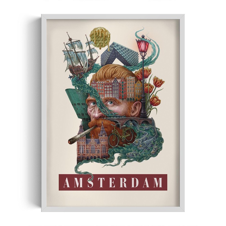 Kép keretben, Wallfluent, Amsterdam, Fehér, 50x70 cm, 010330010160100281386