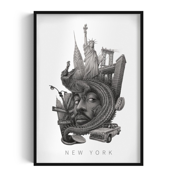 Kép keretben, Wallfluent, New York, Fekete, 70x100 cm, 010330010150200281394