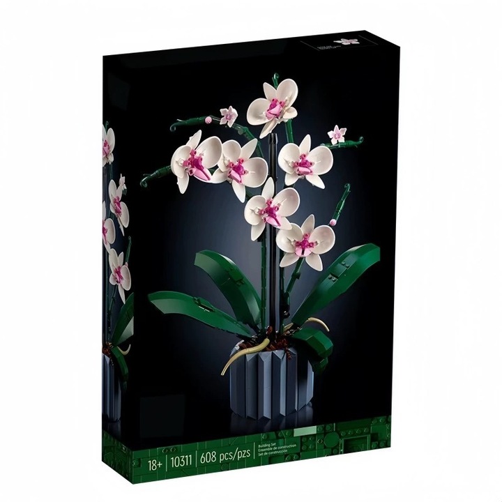 Orchidea építőkockák készlet – Beltéri otthoni művirágos építőkészlet, 711 darab