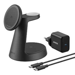 Incarcator wireless magnetic Anker MagGo 3-in-1 MagSafe Qi2 15W (incarcator si cablu inclus), Negru