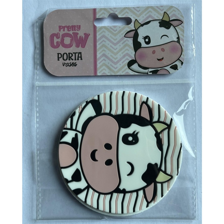 Suport pentru Pahar, Model Vacuta, PVC, Diametru 10 cm, Multicolor