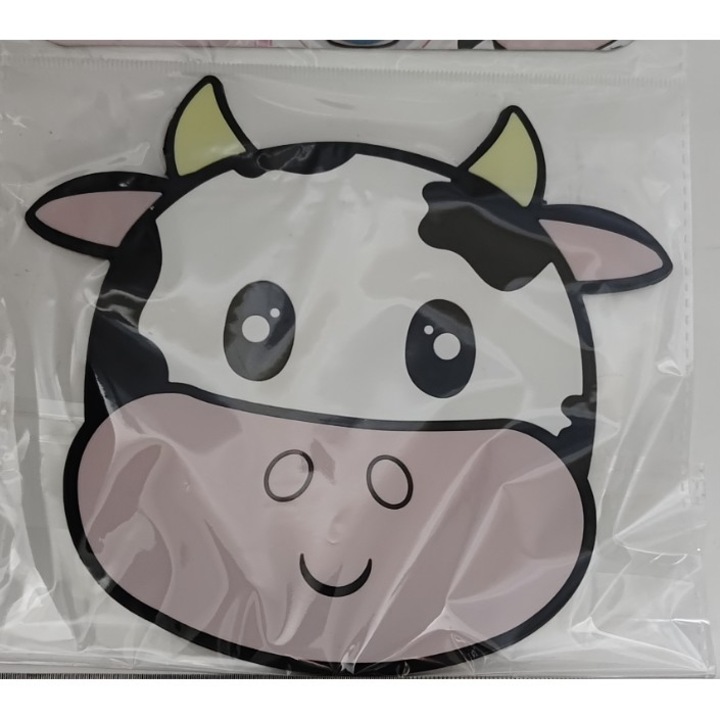 Suport pentru Pahar, Model Vacuta, PVC, Dimensiuni 15.5x15.5 cm, Alb/Negru/Roz