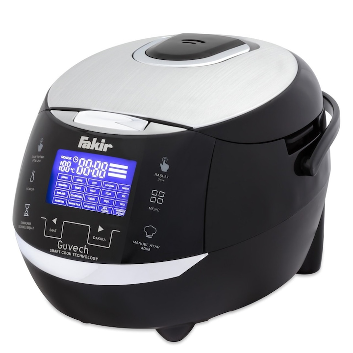 Мултикукър Fakir Guvech, 20 програми вкл. Пара и Sous-vide, 1000 W, 5 L, 24 h таймер, LCD дисплей и сензорно управление, черен
