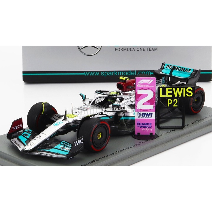 Modellautó, Mercedes GP F1 W13e, Lewis Hamilton, 1:43, ezüst, zöld