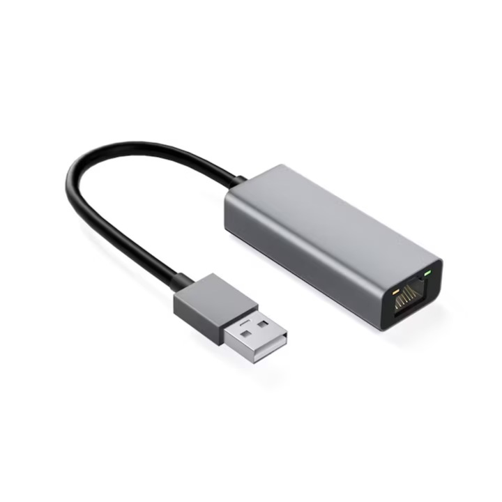 VarioShop® Ethernet адаптер, USB 3.0 към RJ45, 100 Mbps, с индикатор за захранване, plug-and-play инсталация, съвместим с множество системи, алуминиева сплав, сив