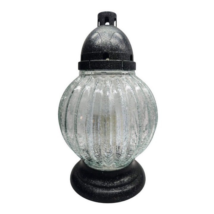 Üveggyertya, fehér, 34x19cm, védőburkolattal, készlet olaj- vagy paraffintartóval