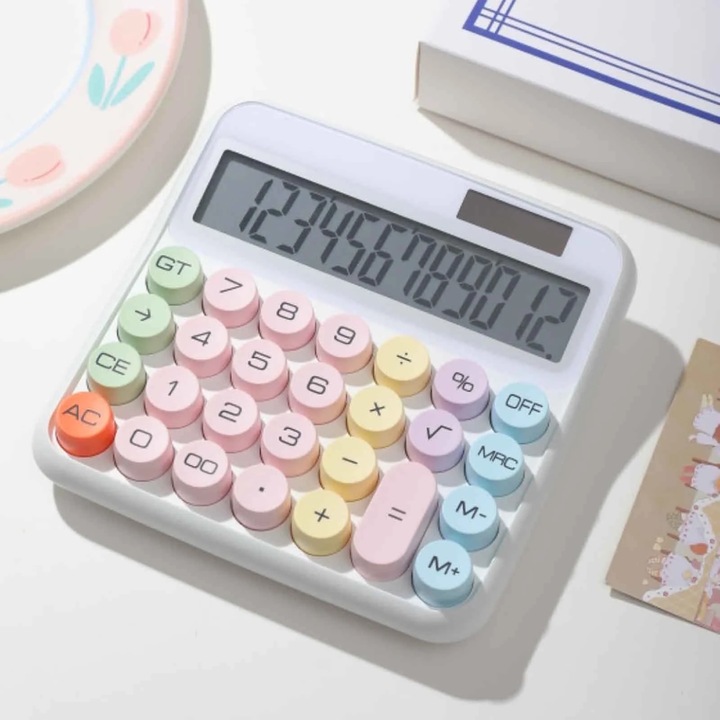 Calculator mecanic, 12 cifre, display LCD 5 inch, ecran inclinat 15°, butoane mari, multicolor