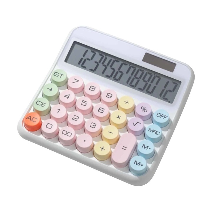 Calculator mecanic, 12 cifre, display LCD 5 inch, ecran inclinat 15°, butoane mari, multicolor