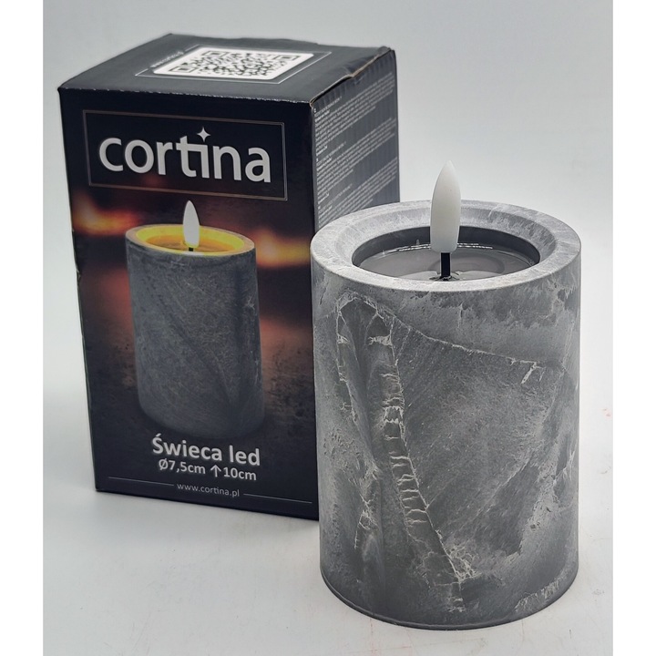 LED свещ, Lamp-Art, ефект на бетон, топло бяло, 11x7.5 см, комплект с батерии AA