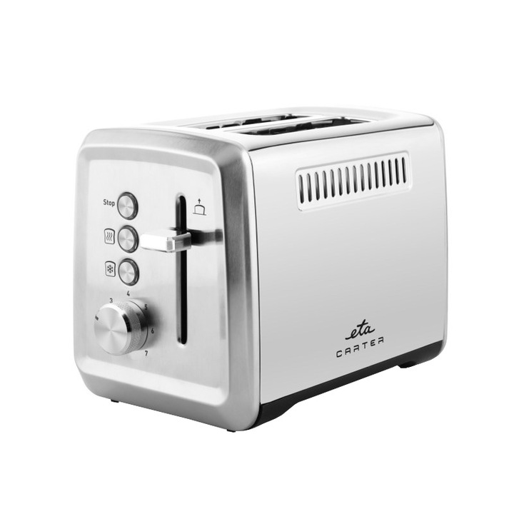 Prajitor de paine ETA Carter 4166 90000, 850 W, 2 felii, 7 niveluri de rumenire, otel inoxidabil