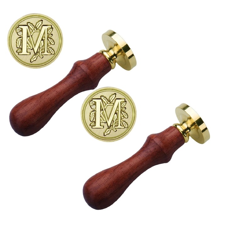 Stampila de ceara personalizata cu initiale, maner din lemn de trandafir, 9cm