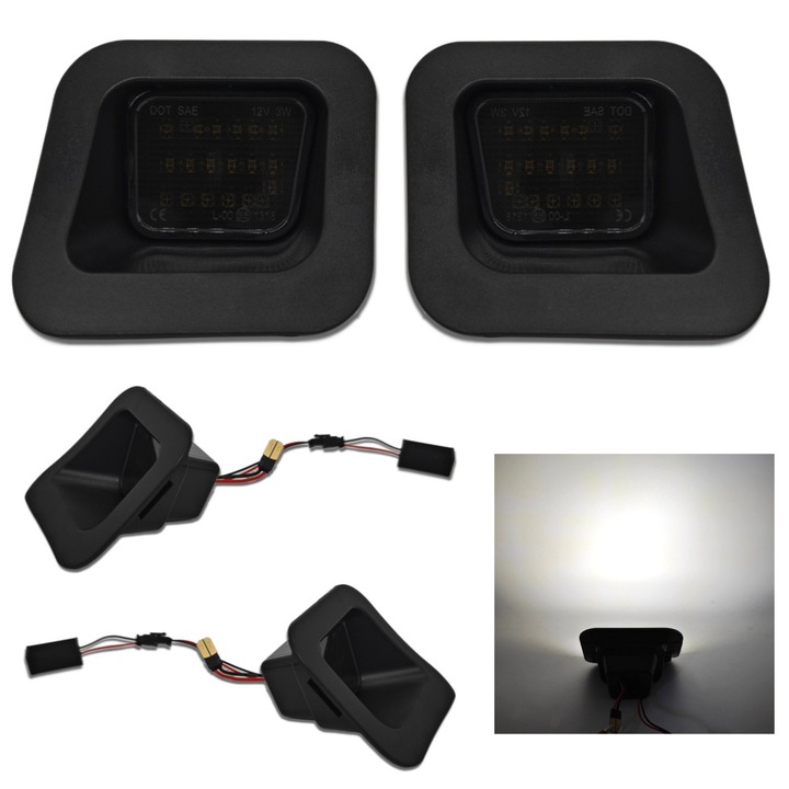 Modul iluminare placuta de inmatriculare LED, motoLEDy, Compatibil Dodge RAM 1500, 2500, 3500, Set 2 bucati, CANBUS, fara eroare de bec ars, 18 LED-uri, Tip 3014 SMD, Flux luminos 550lm/bucata, Unghi iluminare 180°, Alb Xenon 5500K, Lentila fumurie