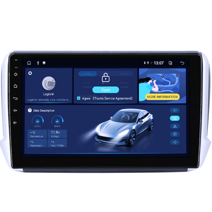 Navigatie dedicata Peugeot 208/2008 2012-2020, 4GB RAM 64GB ROM, Quadcore, Android 14, Display QLED 1K 9", DSP, Carplay&Android Auto, Suport camere AHD