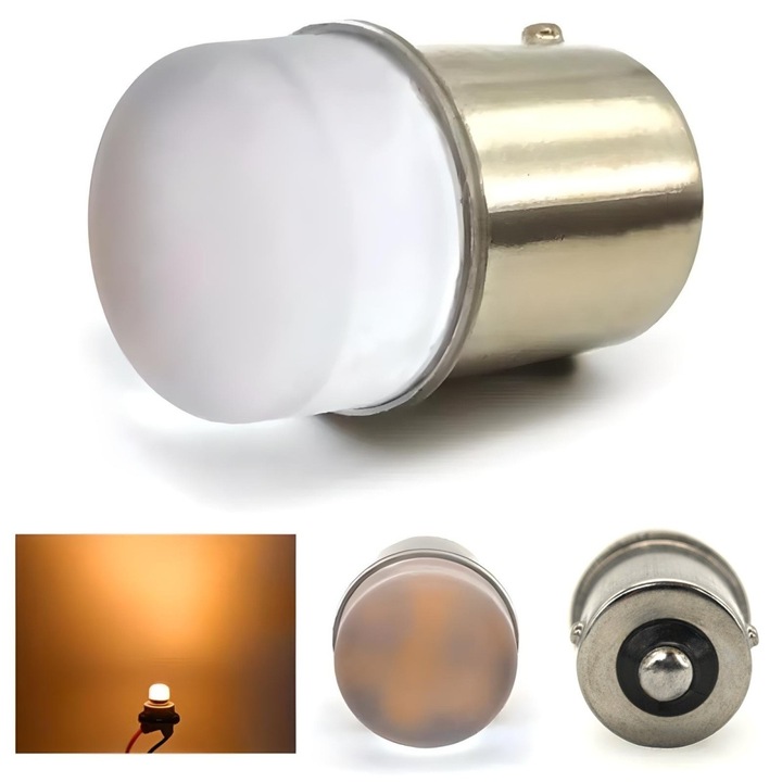 Autó LED izzó, motoLEDy, BAU15S, irányjelzőhöz, kiegészítő világításhoz, narancssárga, 2 darabos szett, CANBUS kompatibilis, 10-18V feszültség, 900lm fényáram, 9 SMD 2835 LED, 360 fokos sugárzási szög, polaritásfüggetlen, 50 000 óra élettartam