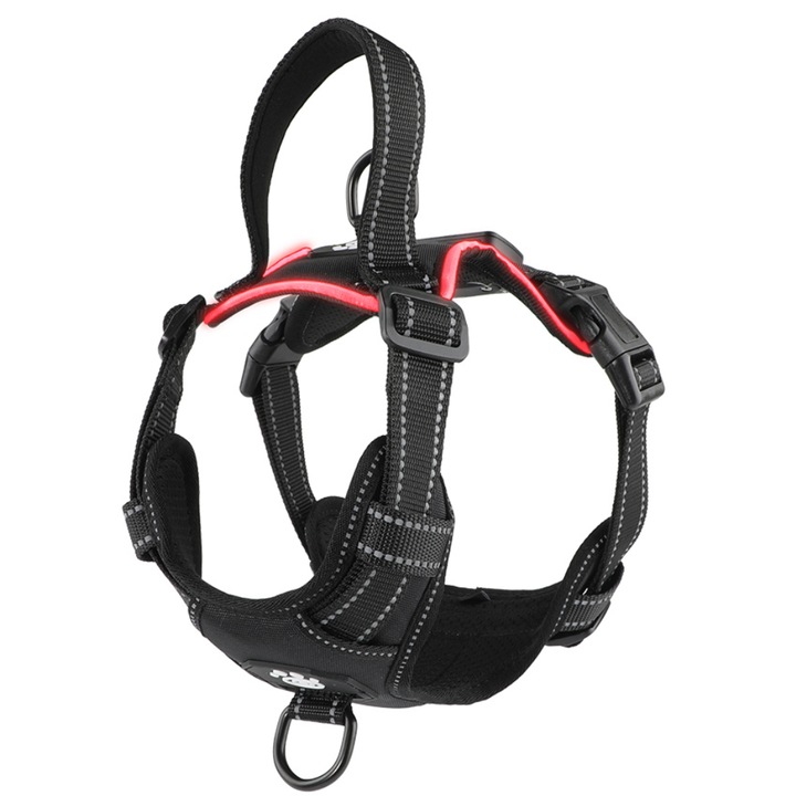 Ham cu LED rosu Shenzen, marimea M, reincarcabil, cu baterie, cablu tip C, banda reflectorizanta, design rezistent la ploaie, respirabil, robust