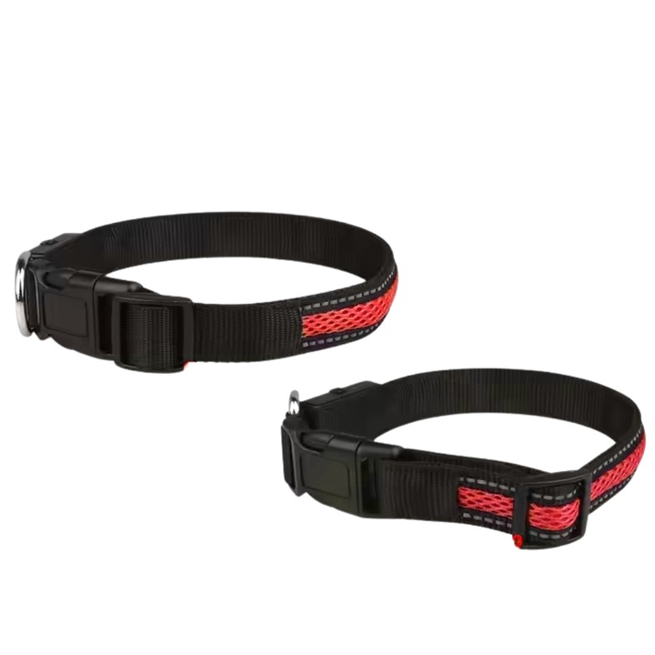 Guler LED rosu Shenzen, marime M, reincarcabil, cu baterie, cablu tip C, banda reflectorizante, design rezistent la ploaie