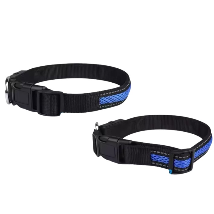 Zgarda, Shenzen, LED albastru premium, marime L, reincarcabil, cu baterie, cablu tip C, banda reflectorizanta, design rezistent la ploaie