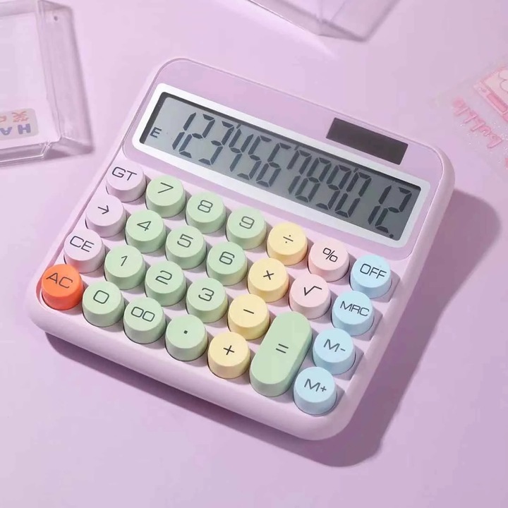 Calculator mecanic, 12 cifre, display LCD 5 inch, ecran inclinat 15°, butoane mari, multicolor