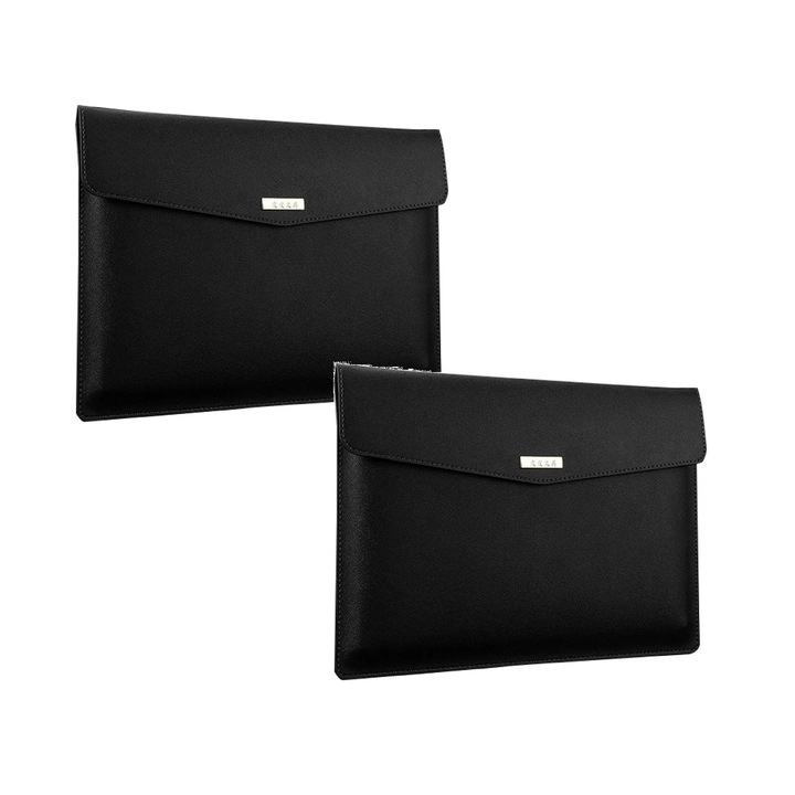 Geanta de birou din piele A4, capacitate mare, cu buton, multicolor, 33x24.5x1.5cm, set 2 bucati