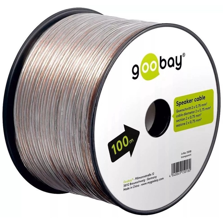 Cablu boxe 2x0.75mm transparent CCA Goobay 15018