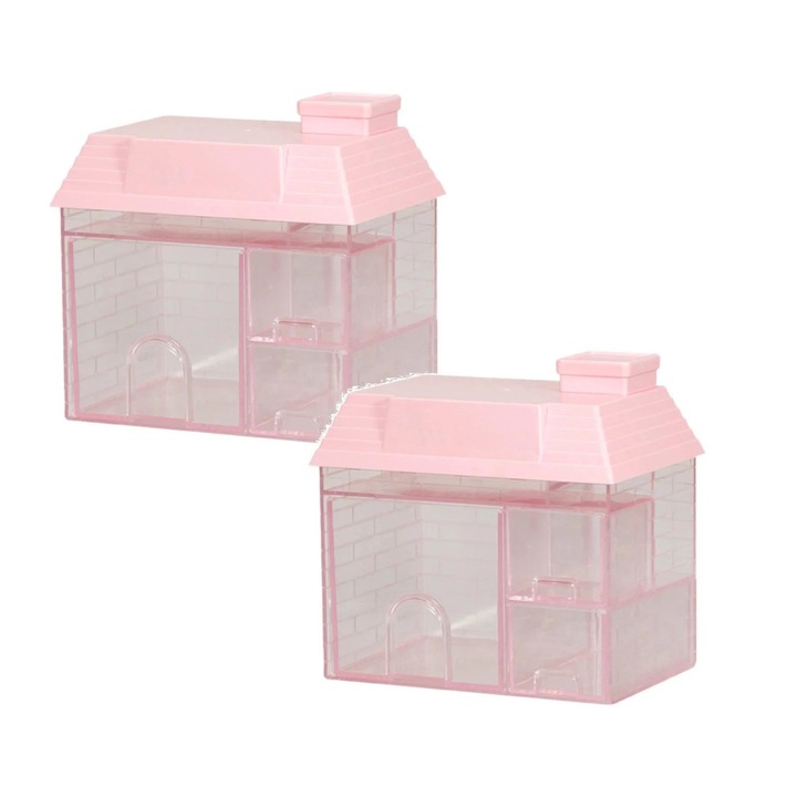 Set 2PC Penare Transparent Minimalist pentru Birou, Design Cartoon, Multicolor, 15.5x10.3x14.7cm